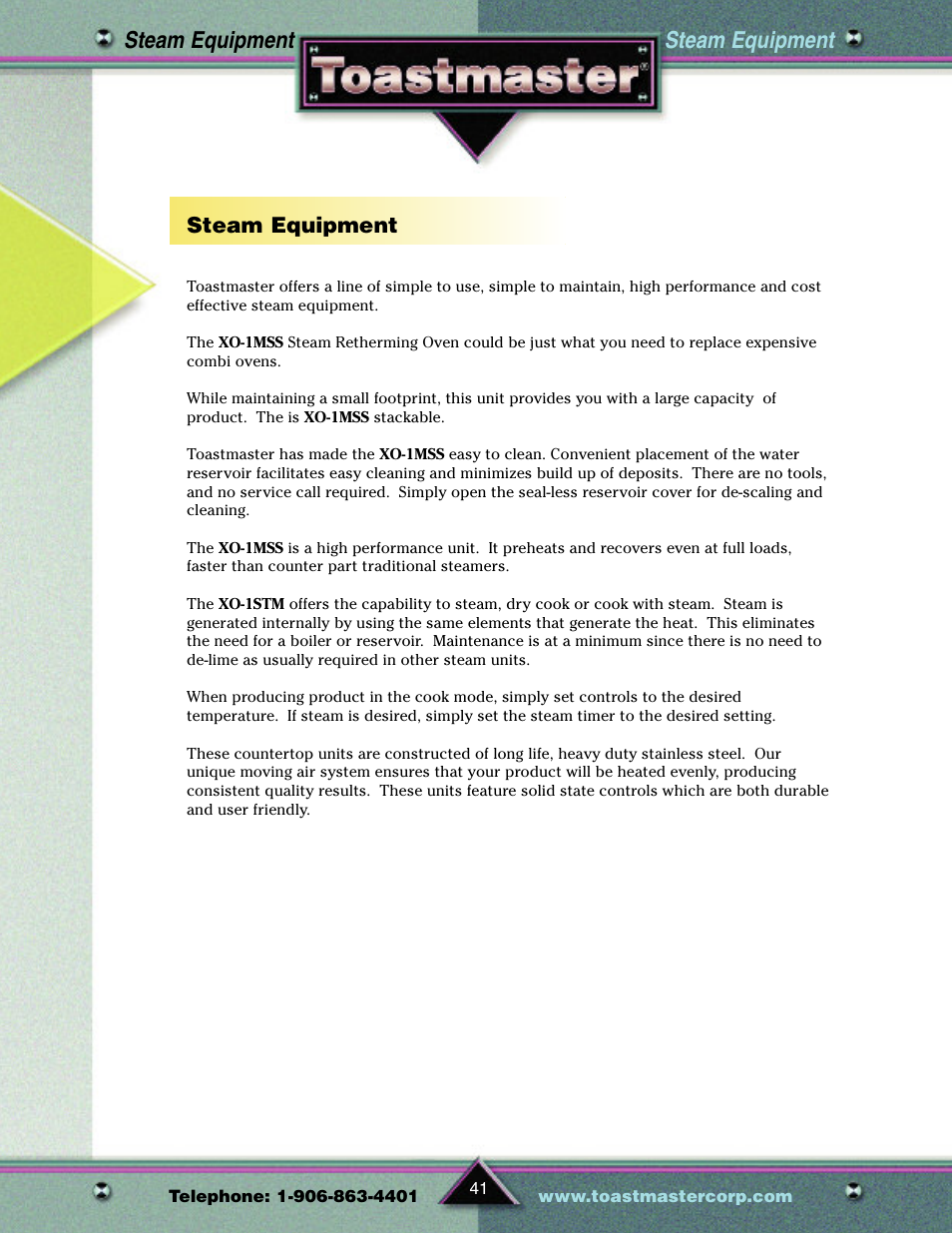 Steam equipment | Toastmaster TP209 User Manual | Page 43 / 68