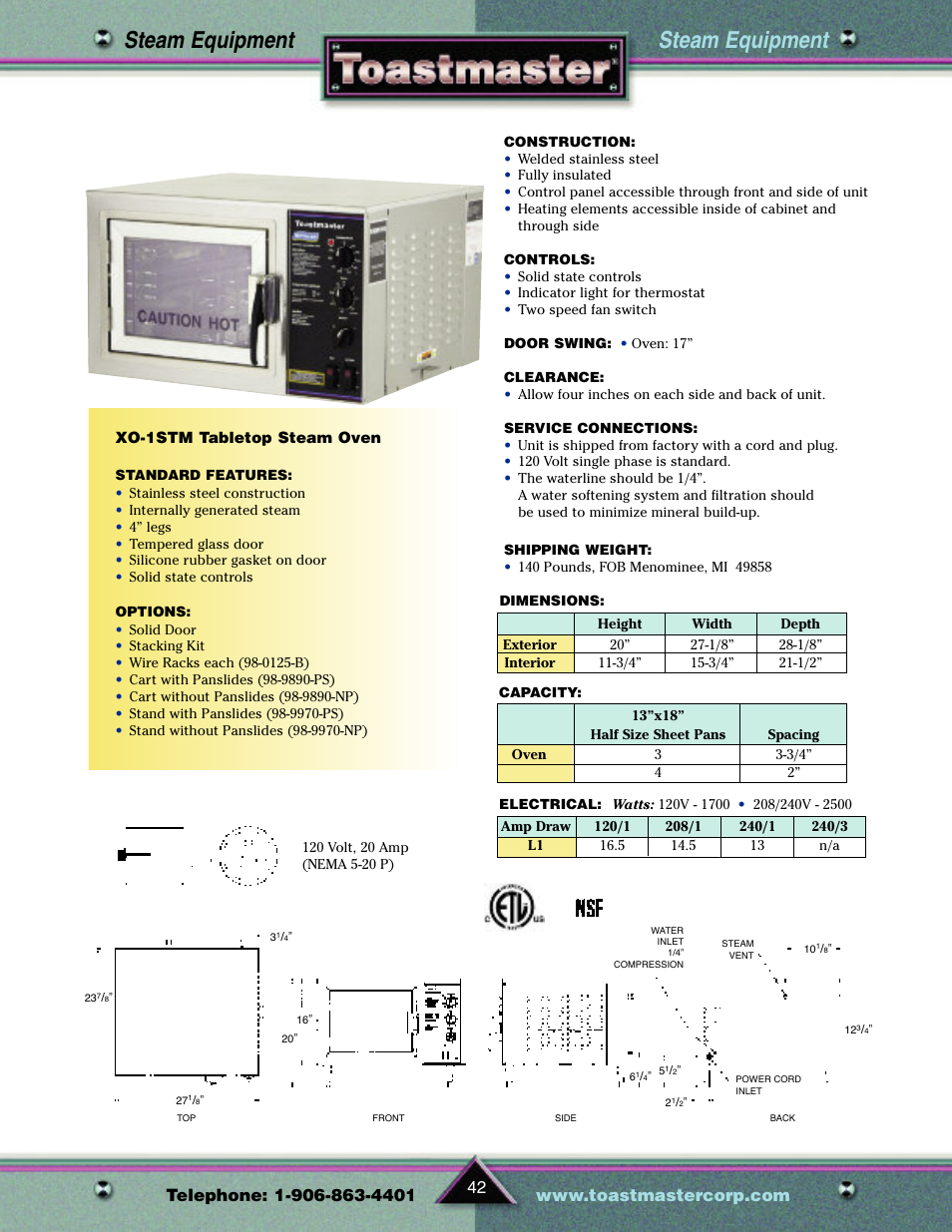 Steam equipment | Toastmaster TP209 User Manual | Page 44 / 68