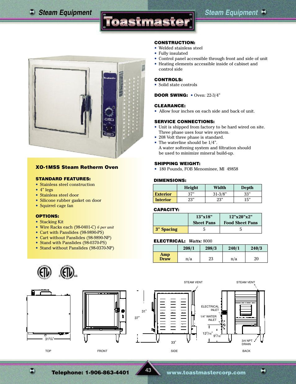 Steam equipment | Toastmaster TP209 User Manual | Page 45 / 68