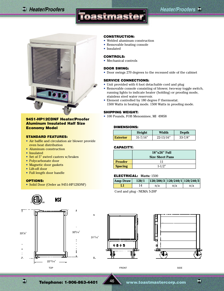 Heater/proofers | Toastmaster TP209 User Manual | Page 48 / 68