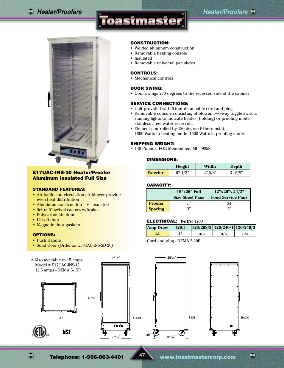 Heater/proofers | Toastmaster TP209 User Manual | Page 49 / 68