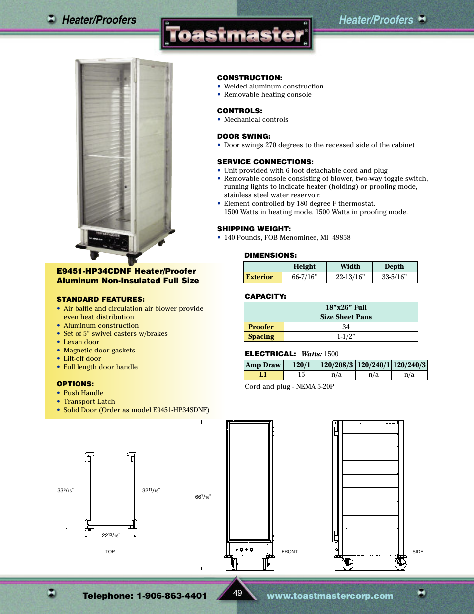 Heater/proofers | Toastmaster TP209 User Manual | Page 51 / 68
