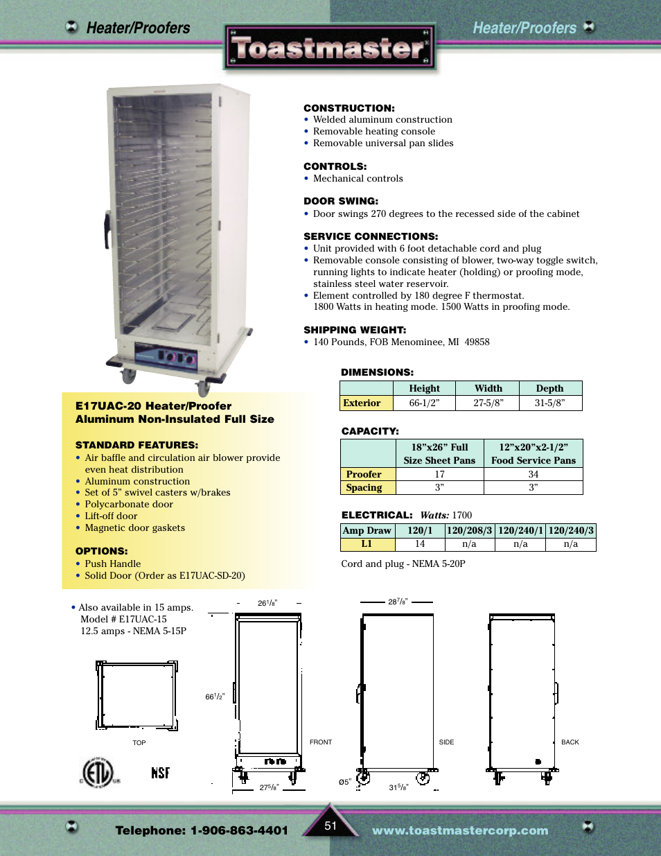 Heater/proofers | Toastmaster TP209 User Manual | Page 53 / 68