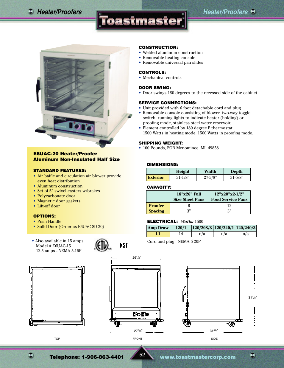 Heater/proofers | Toastmaster TP209 User Manual | Page 54 / 68