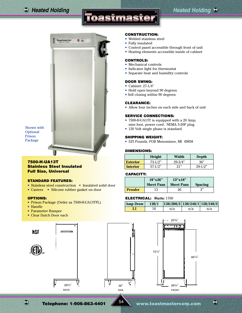 Heated holding | Toastmaster TP209 User Manual | Page 56 / 68