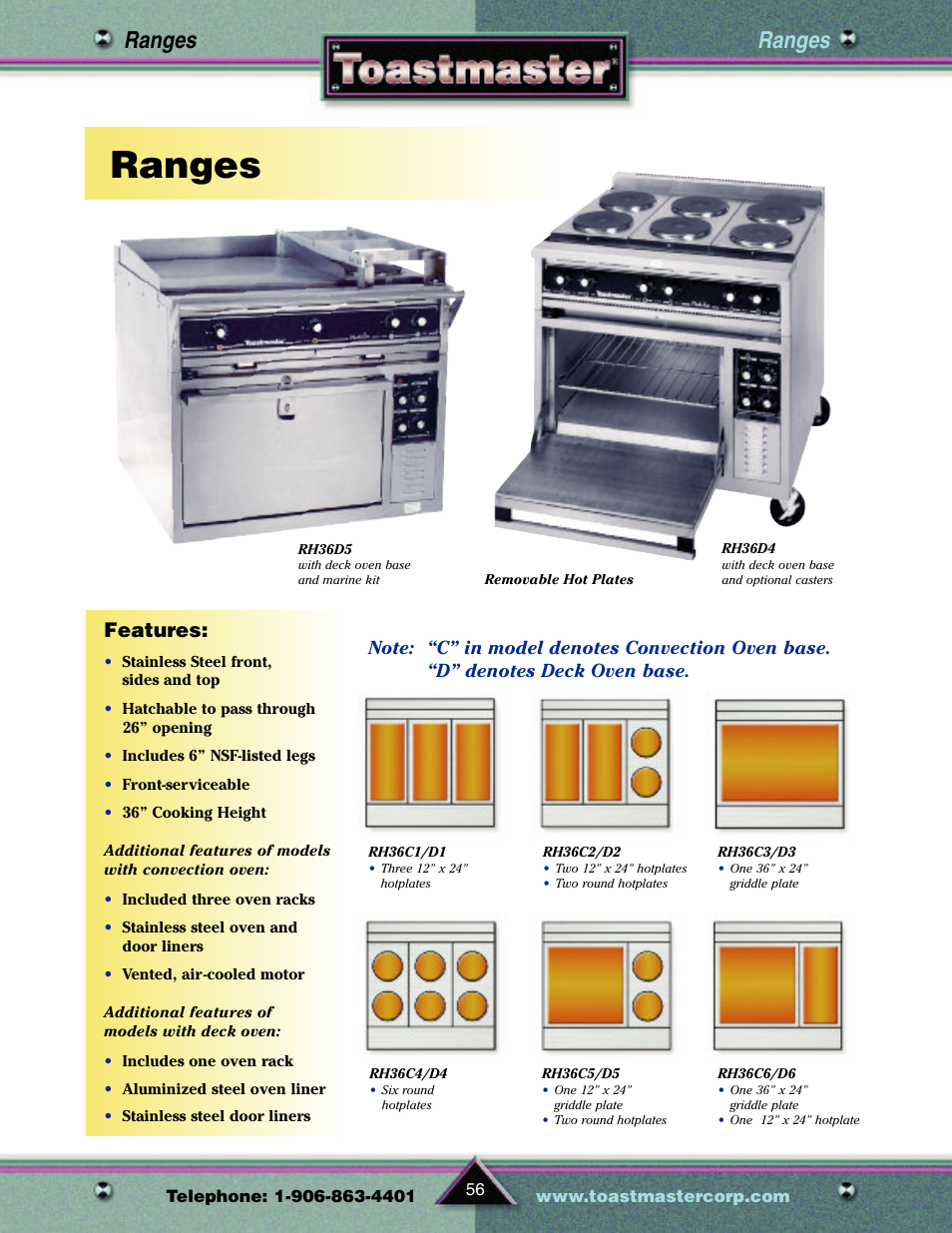 Ranges, Features | Toastmaster TP209 User Manual | Page 58 / 68