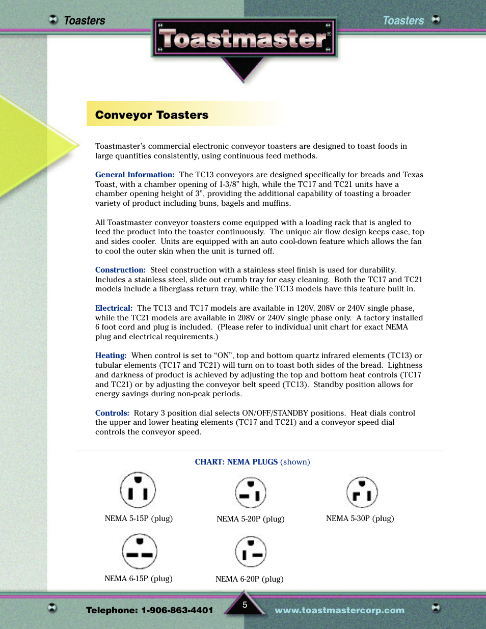 Toasters, Conveyor toasters | Toastmaster TP209 User Manual | Page 7 / 68