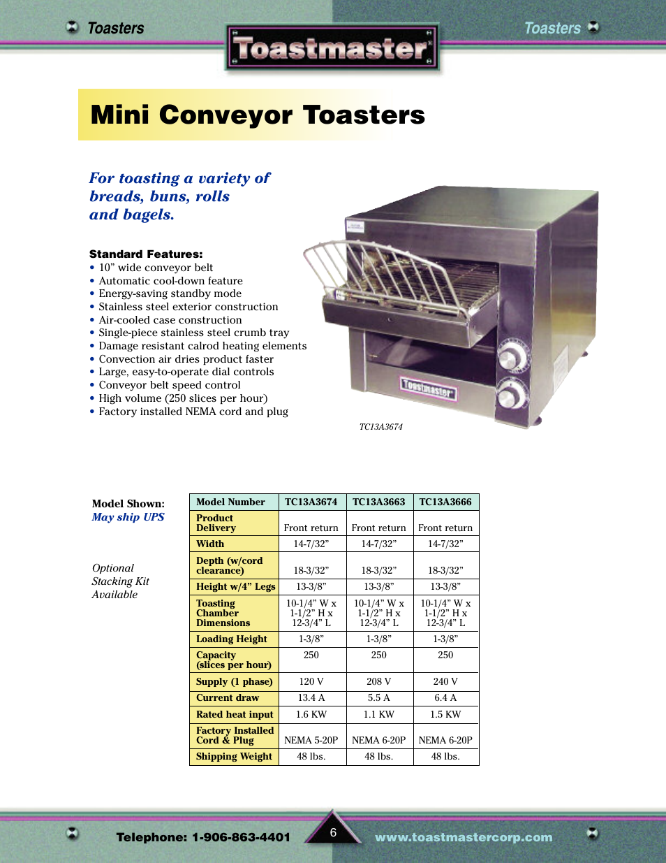 Mini conveyor toasters, Toasters | Toastmaster TP209 User Manual | Page 8 / 68