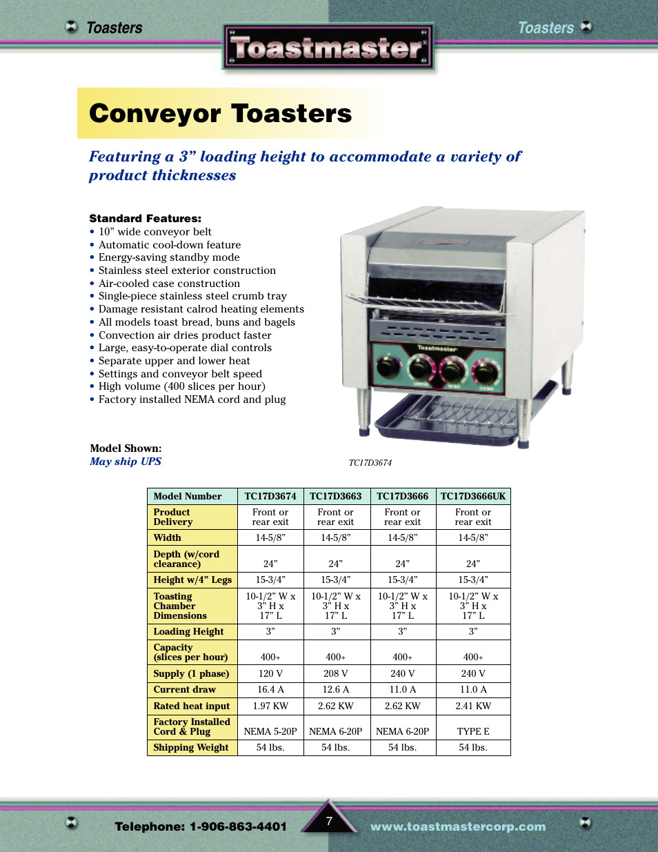 Conveyor toasters, Toasters | Toastmaster TP209 User Manual | Page 9 / 68