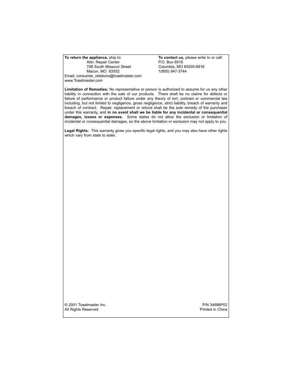 Toastmaster TRC5 User Manual | Page 11 / 12