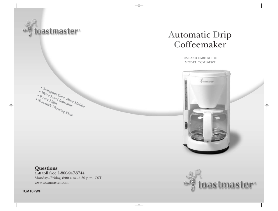 Automatic d rip c offeemaker | Toastmaster TCM10PWF User Manual | Page 14 / 14