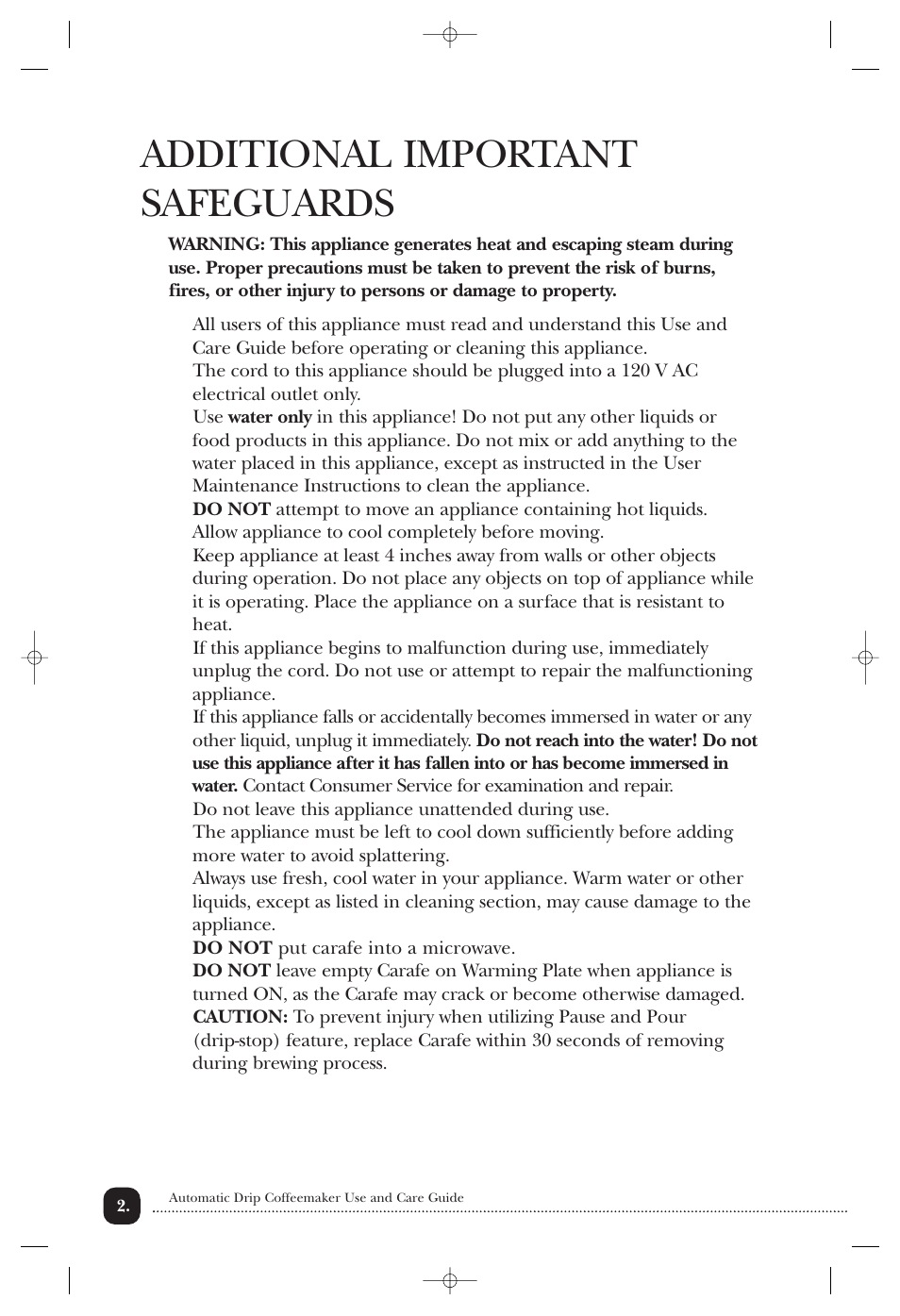 Additional important safeguards | Toastmaster TCM10PWF User Manual | Page 3 / 14