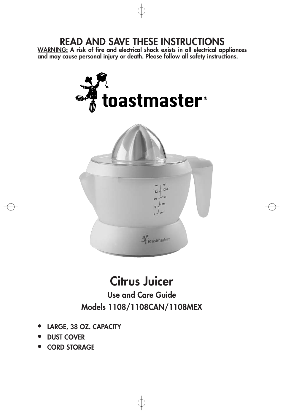 Toastmaster 1108 User Manual | 7 pages