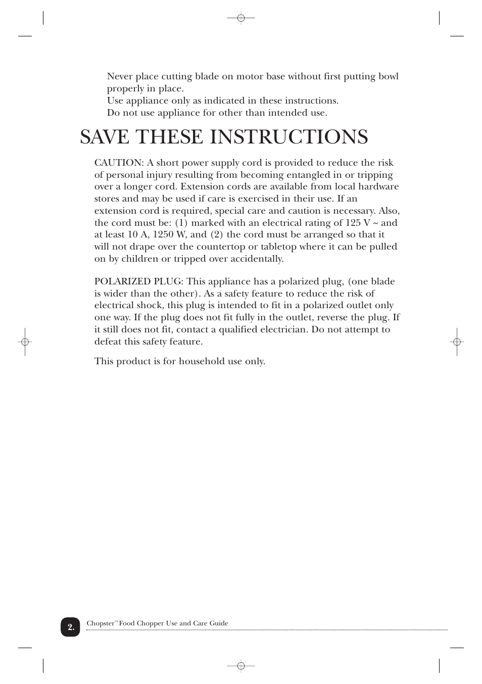 Save these instructions | Toastmaster 1118 User Manual | Page 3 / 9