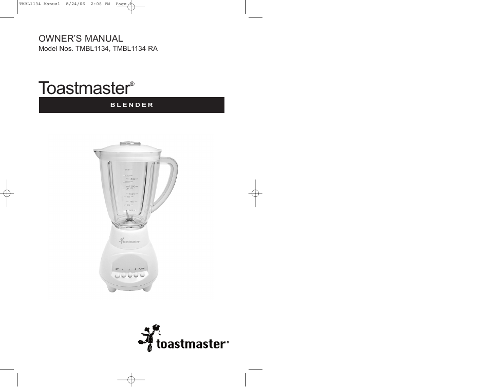 Toastmaster | Toastmaster TMBL1134 User Manual | Page 14 / 14