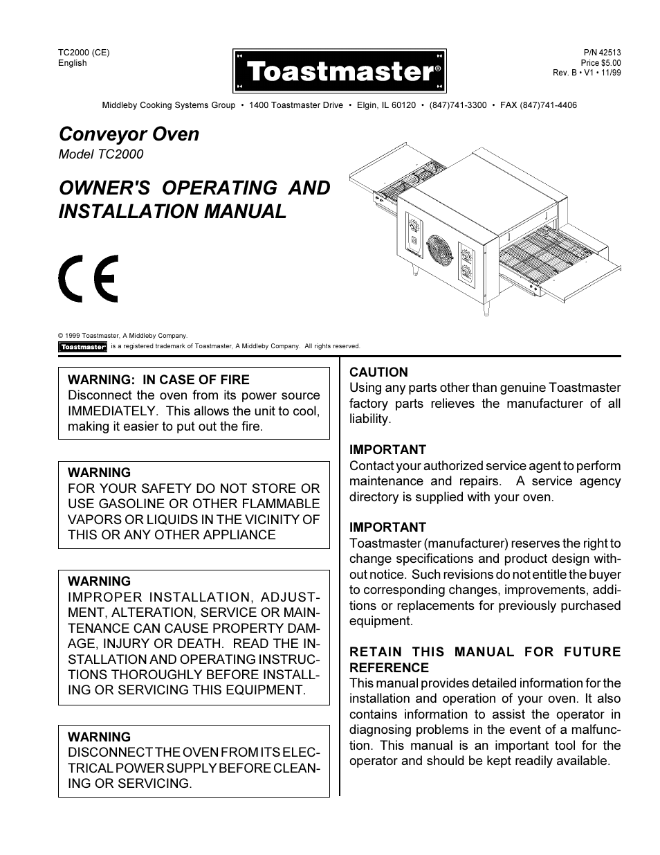 Toastmaster CONVEYOR TC2000 User Manual | 6 pages