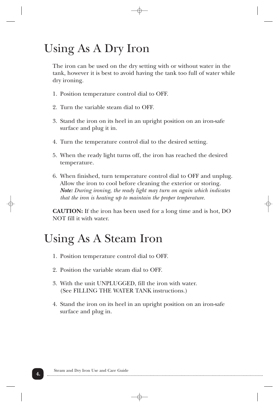 Using as a dry iron, Using as a steam iron | Toastmaster 3302MEX User Manual | Page 5 / 11