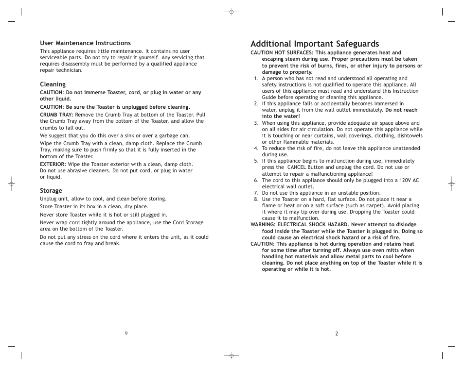 Additional important safeguards | Toastmaster RHT2RET User Manual | Page 3 / 12