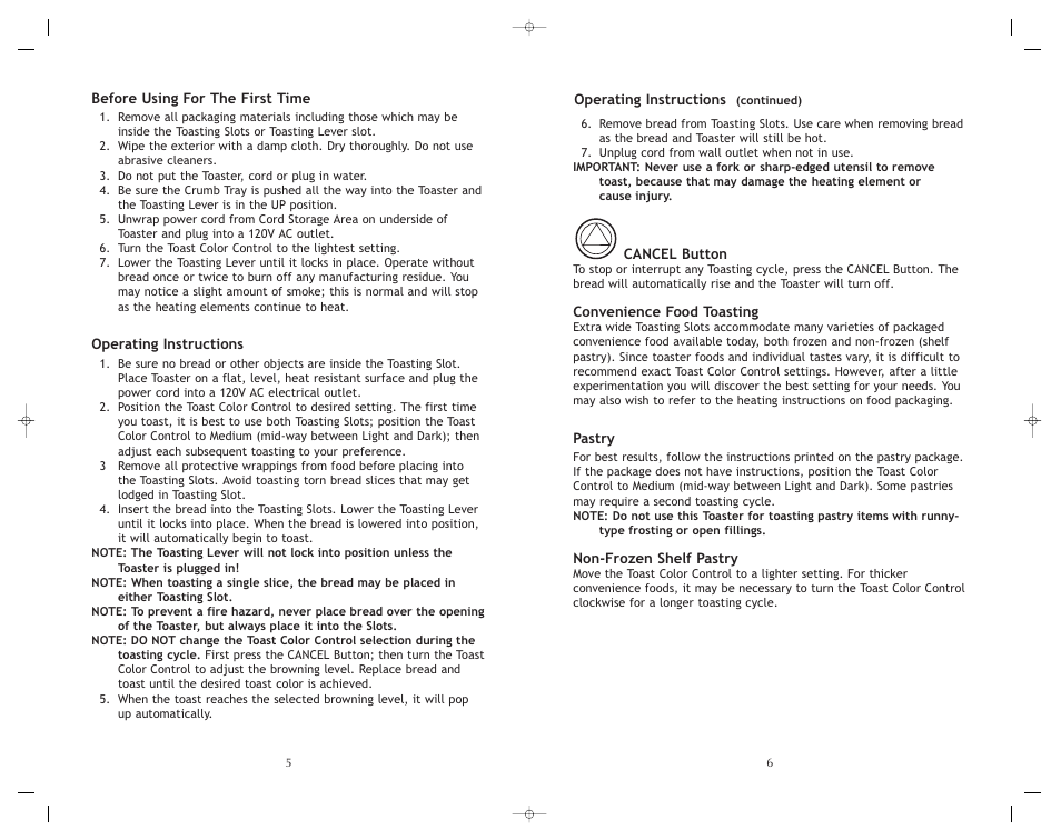 Toastmaster RHT2RET User Manual | Page 6 / 12