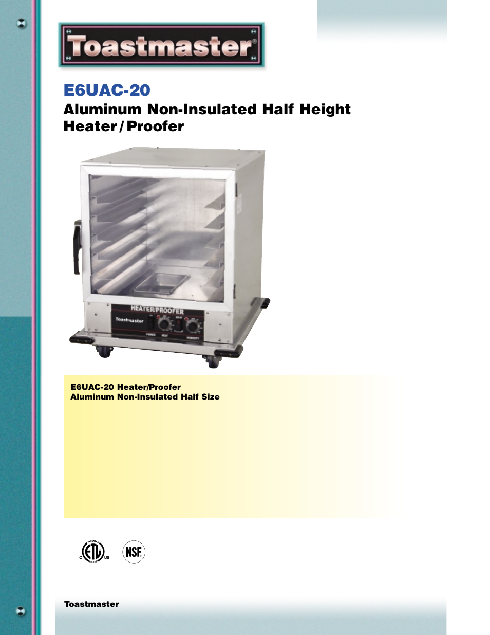 Toastmaster E6UAC-20 User Manual | 2 pages