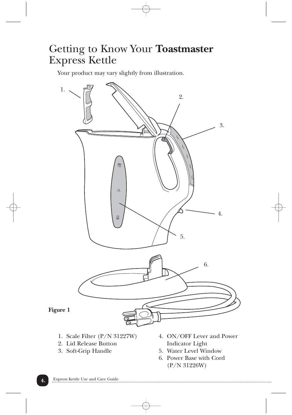 Getting to know your toastmaster express kettle | Toastmaster TMK17CAN User Manual | Page 5 / 12