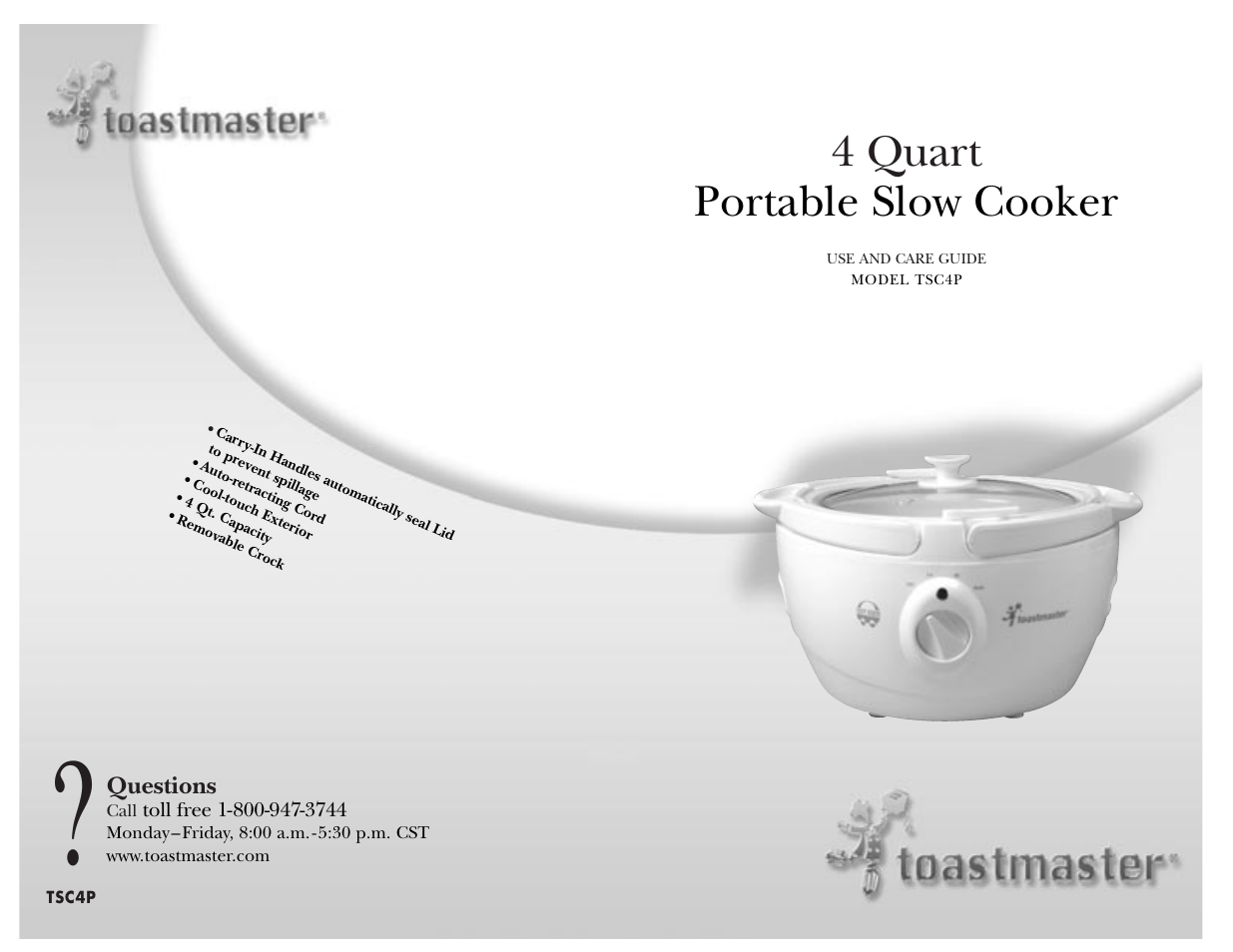 4 quart portable slow cooker | Toastmaster TSC4P User Manual | Page 24 / 24