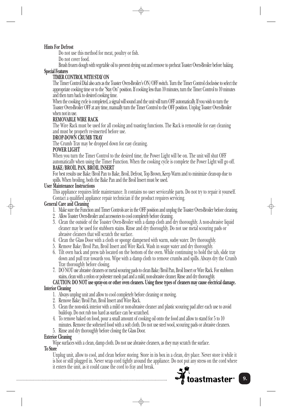 Toastmaster TOV400CAN User Manual | Page 10 / 12