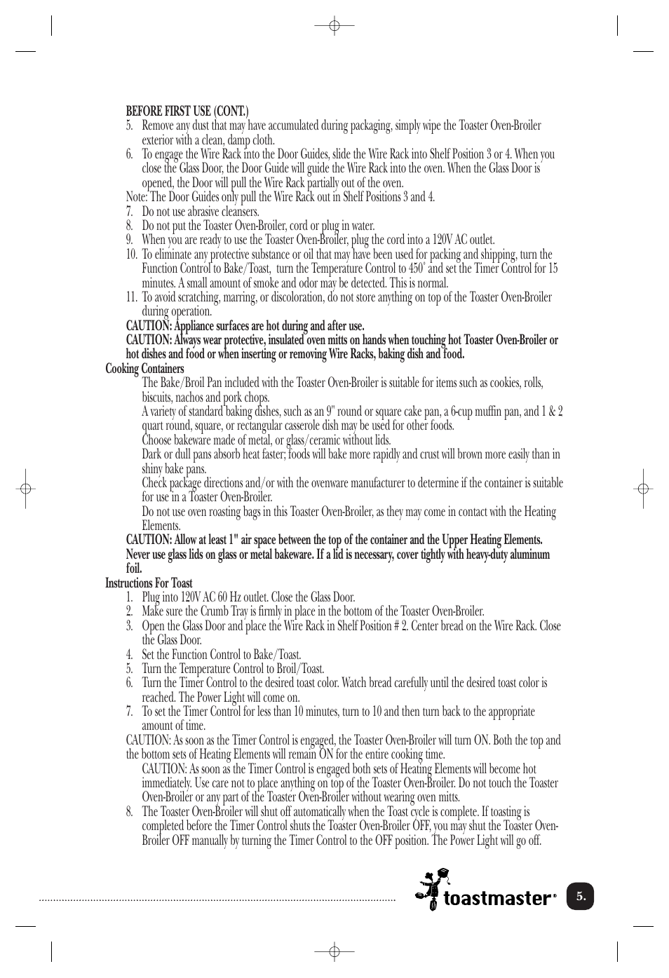 Toastmaster TOV400CAN User Manual | Page 6 / 12