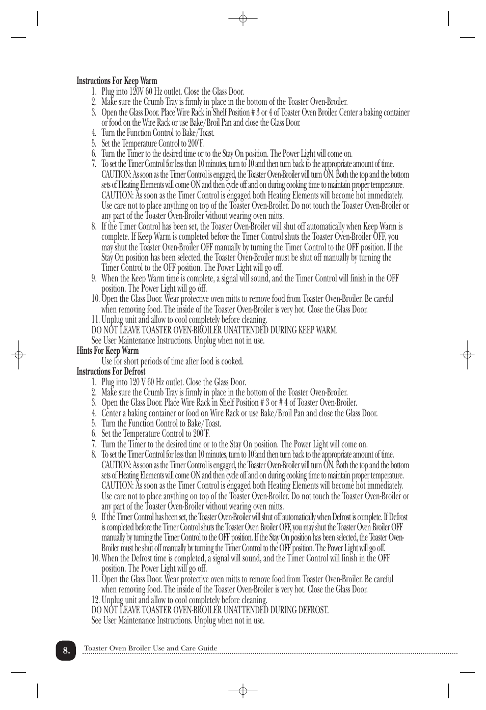 Toastmaster TOV400CAN User Manual | Page 9 / 12