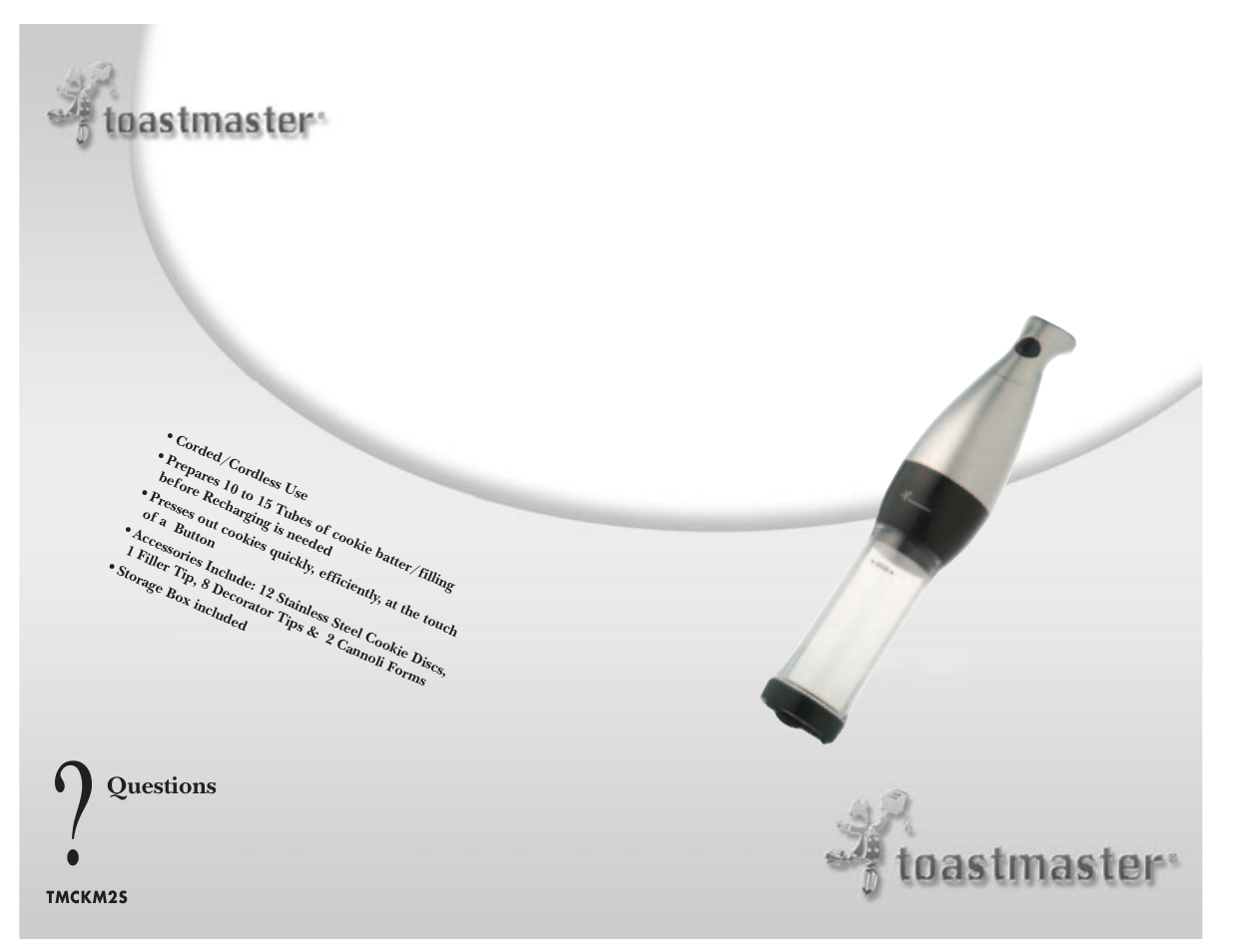 Cordless cookie press | Toastmaster TMCKM2SIM User Manual | Page 30 / 30