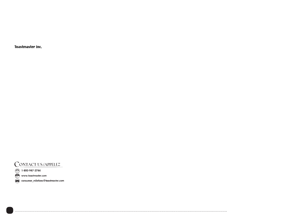 Contact information coordonnées : contacte a | Toastmaster TSC29W User Manual | Page 20 / 22