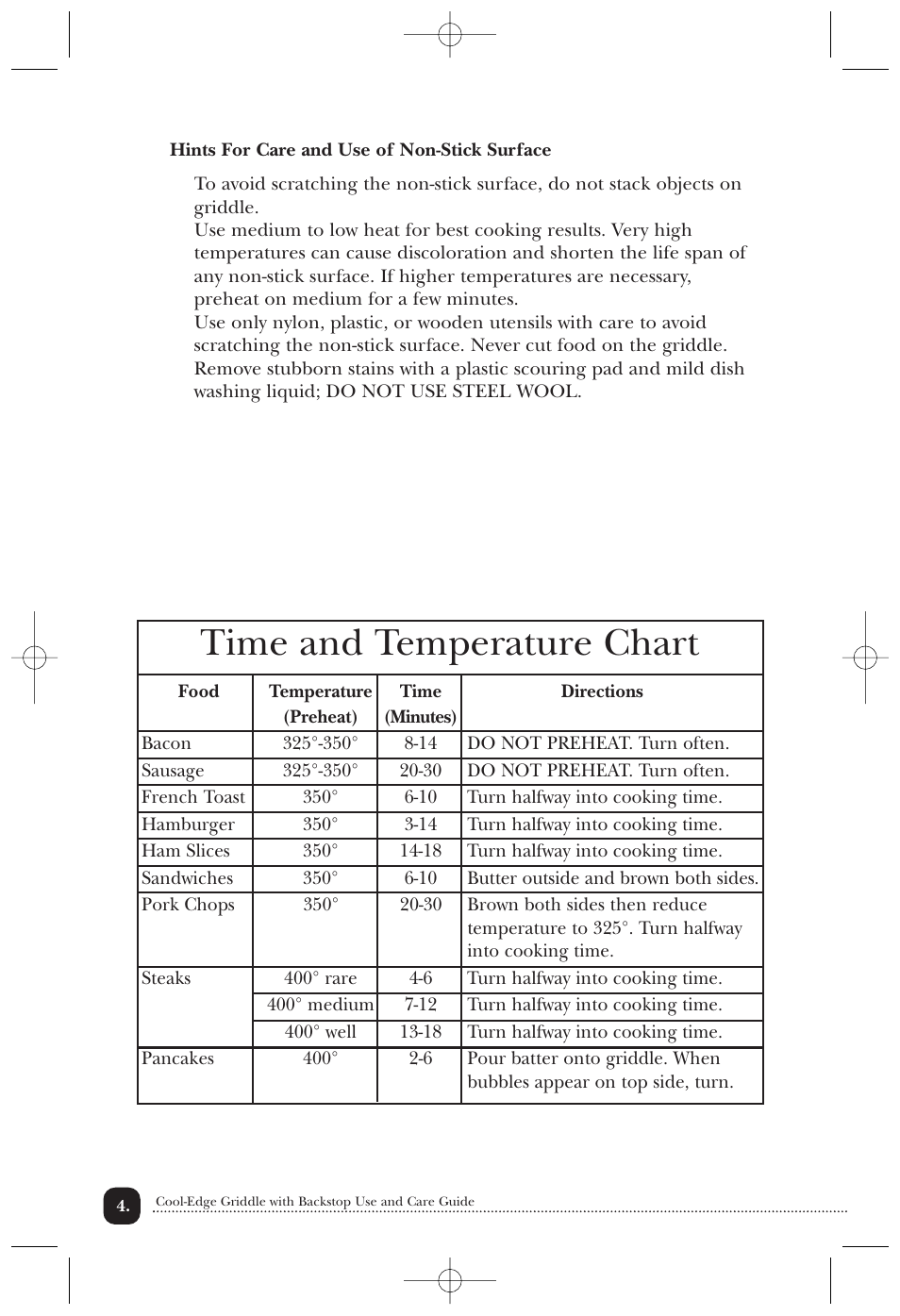 Time and temperature chart | Toastmaster TG15WCAN User Manual | Page 5 / 8