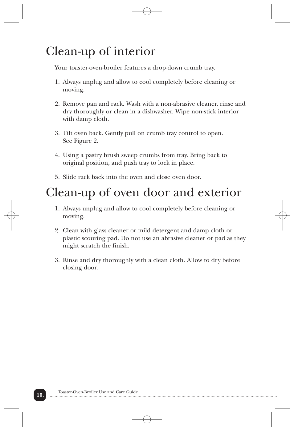 Clean-up of interior, Clean-up of oven door and exterior | Toastmaster 310/310CAN User Manual | Page 11 / 14