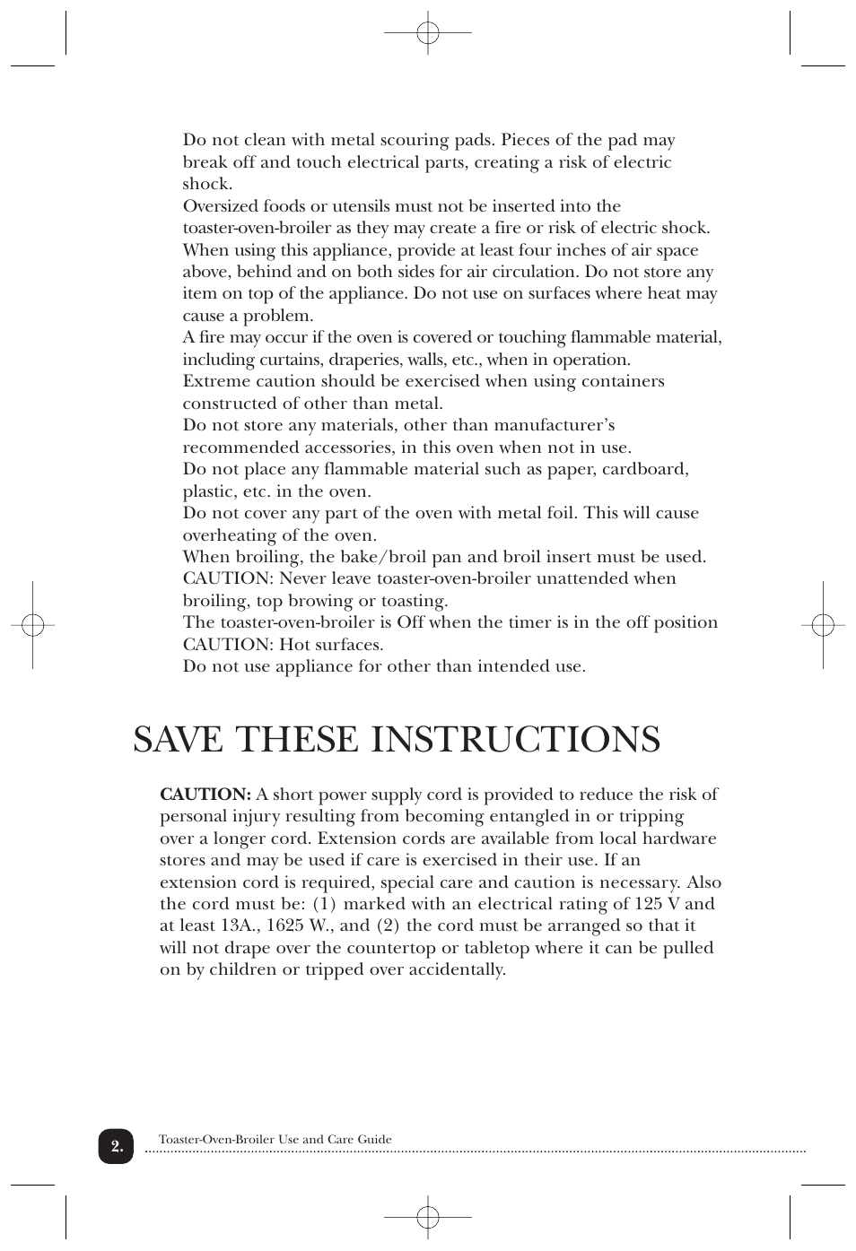 Save these instructions | Toastmaster 310/310CAN User Manual | Page 3 / 14