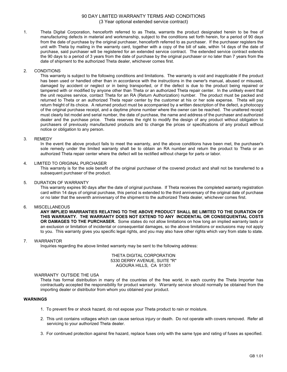 Theta Digital Intrepid User Manual | Page 20 / 20