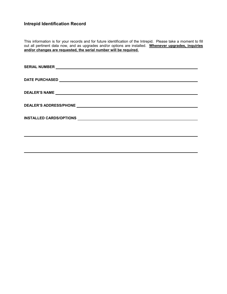 Intrepid identification record | Theta Digital Intrepid User Manual | Page 4 / 20