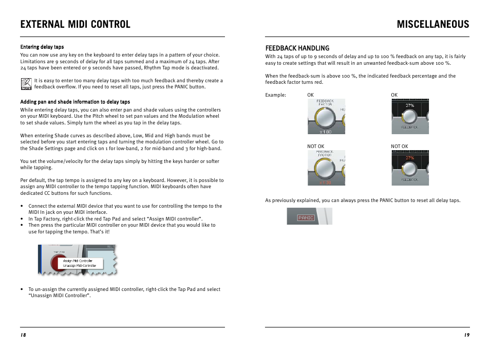 Miscellaneous, External midi control | TC electronic SDN BHD Tap Factory Multi-Tap Delay User Manual | Page 10 / 12