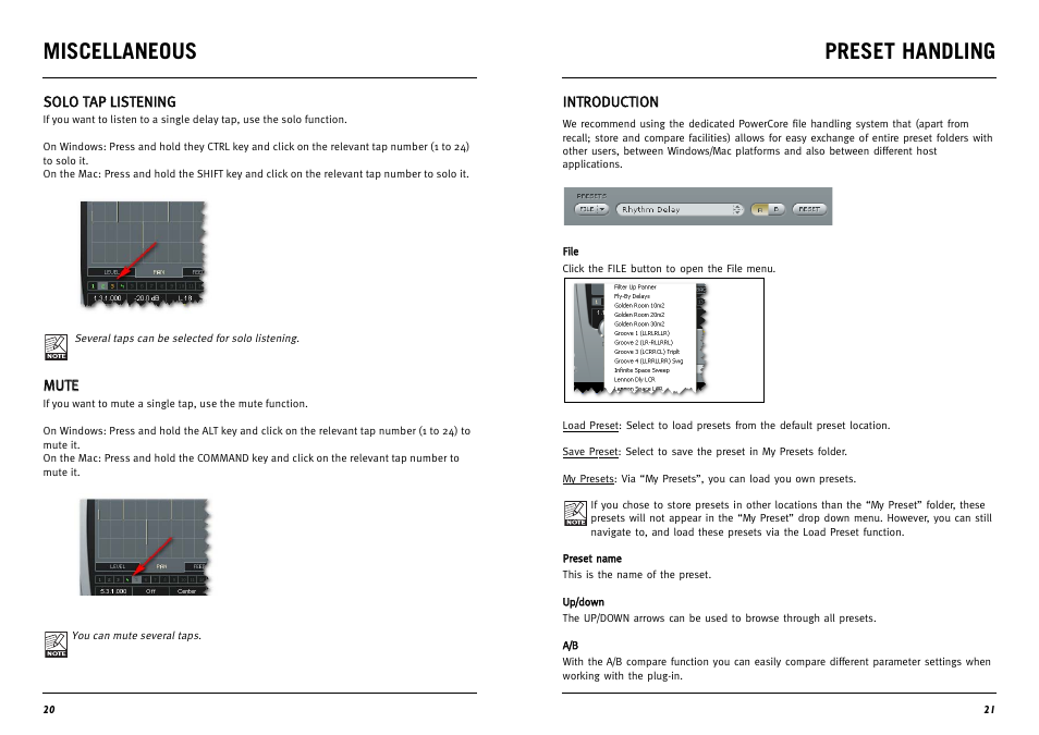 Miscellaneous, Preset handling | TC electronic SDN BHD Tap Factory Multi-Tap Delay User Manual | Page 11 / 12