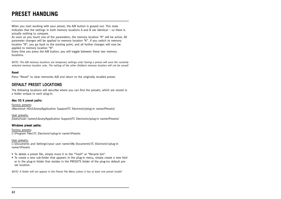 Preset handling | TC electronic SDN BHD Tap Factory Multi-Tap Delay User Manual | Page 12 / 12