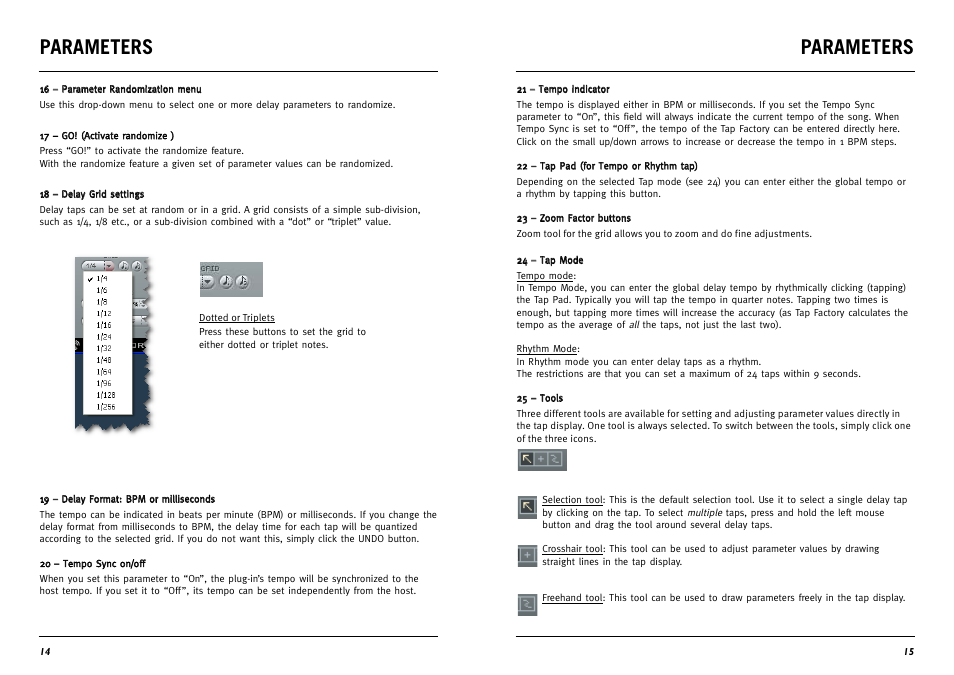 Parameters | TC electronic SDN BHD Tap Factory Multi-Tap Delay User Manual | Page 8 / 12