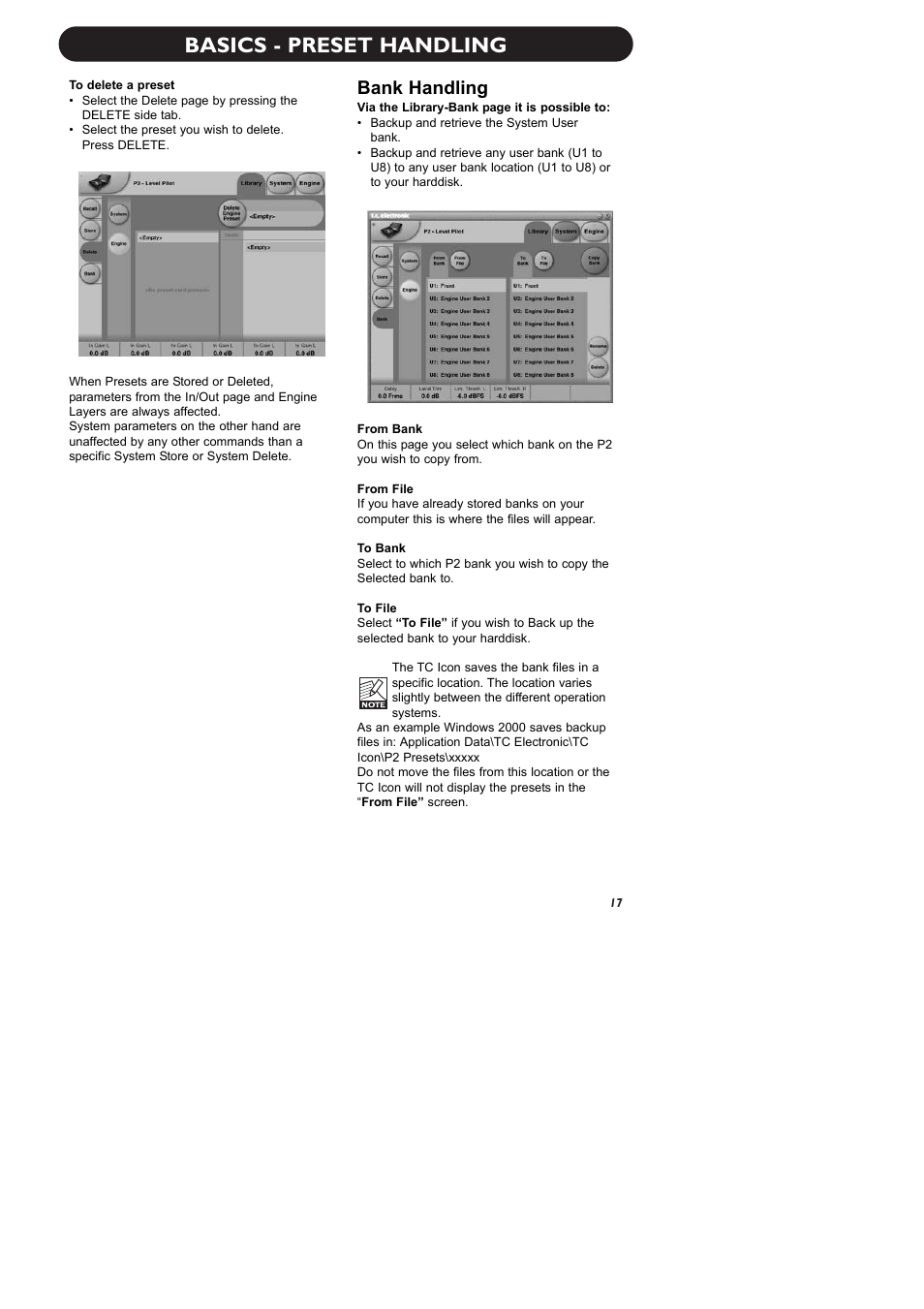 Basics - preset handling, Bank handling | TC electronic SDN BHD P2 User Manual | Page 19 / 41