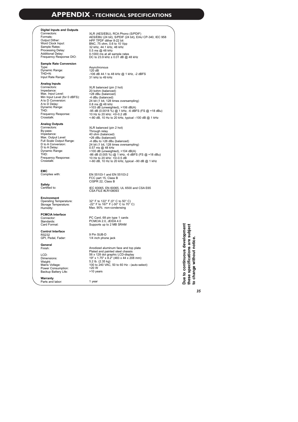 Appendix, Technical specifications | TC electronic SDN BHD P2 User Manual | Page 37 / 41