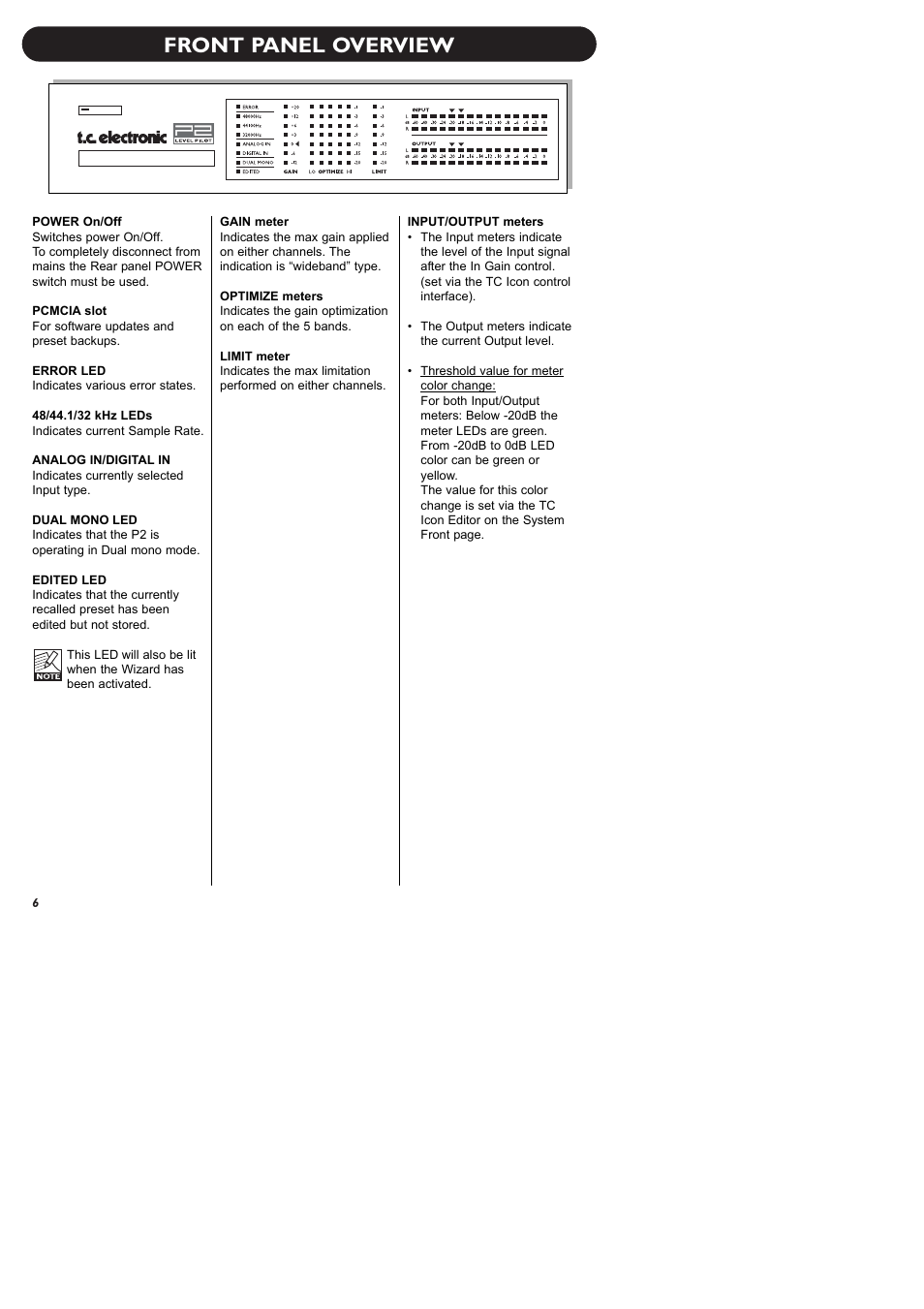Front panel overview | TC electronic SDN BHD P2 User Manual | Page 8 / 41