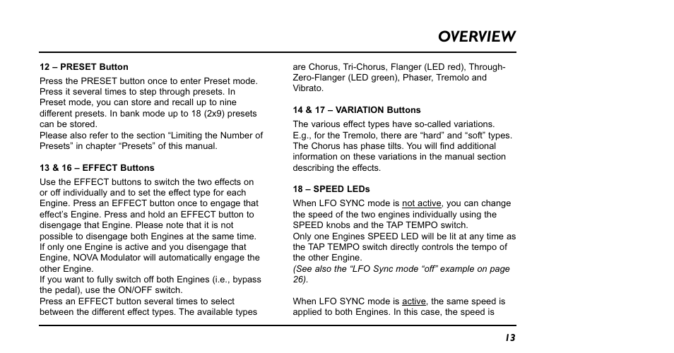 Overview | TC Electronic NM-1 Nova Modulator User Manual | Page 13 / 34