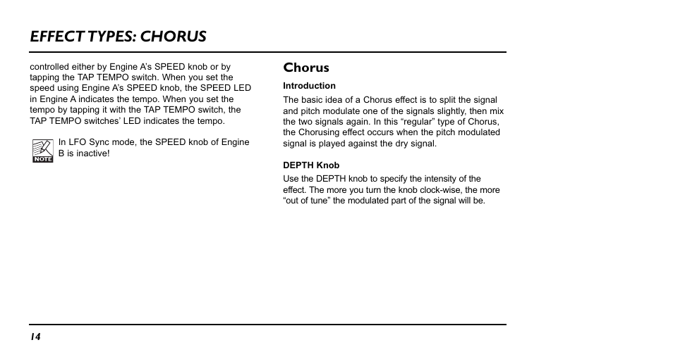 Effect types: chorus, Chorus | TC Electronic NM-1 Nova Modulator User Manual | Page 14 / 34
