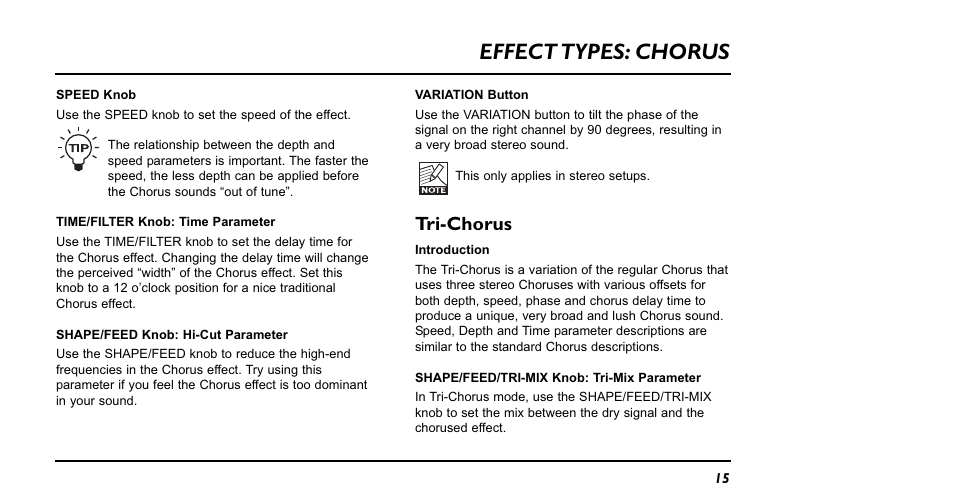 Effect types: chorus, Tri-chorus | TC Electronic NM-1 Nova Modulator User Manual | Page 15 / 34