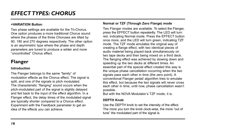 Effect types: chorus, Flanger | TC Electronic NM-1 Nova Modulator User Manual | Page 16 / 34