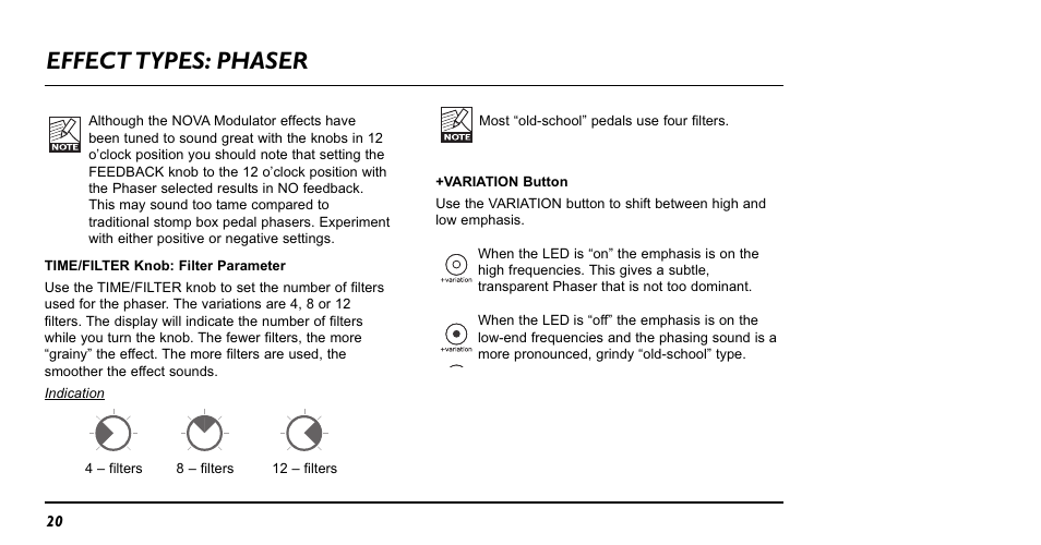 Effect types: phaser | TC Electronic NM-1 Nova Modulator User Manual | Page 20 / 34