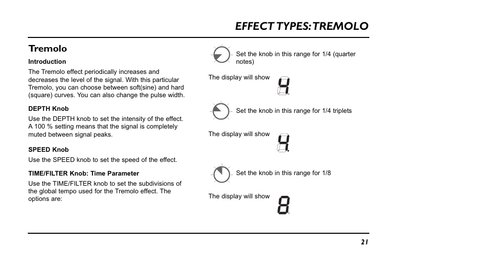 Effect types:tremolo, Tremolo | TC Electronic NM-1 Nova Modulator User Manual | Page 21 / 34