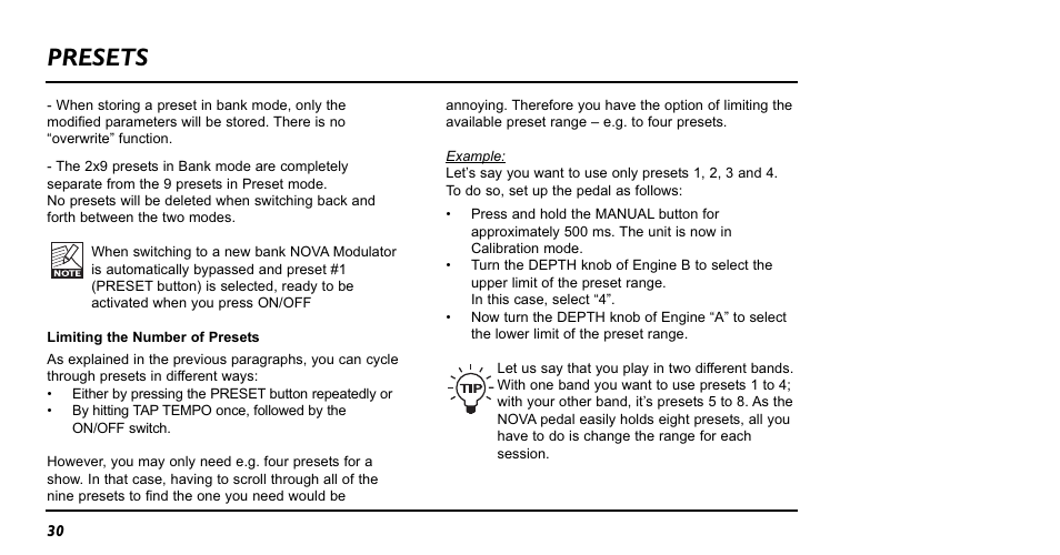 Presets | TC Electronic NM-1 Nova Modulator User Manual | Page 30 / 34